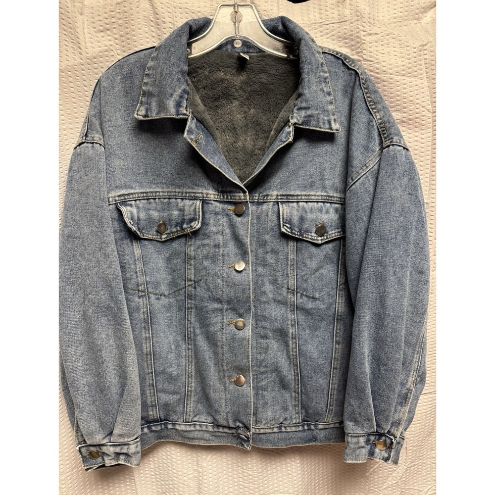 BEI BEI Women's XL Denim Truck Jacket Faux Fur Lining Detach Collar NWOT